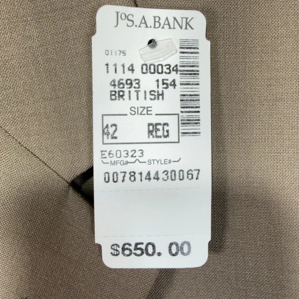 Jos. A. Bank Executive Collection Blazer Mens 42R Tan 100% Wool 2-Button Coat‎